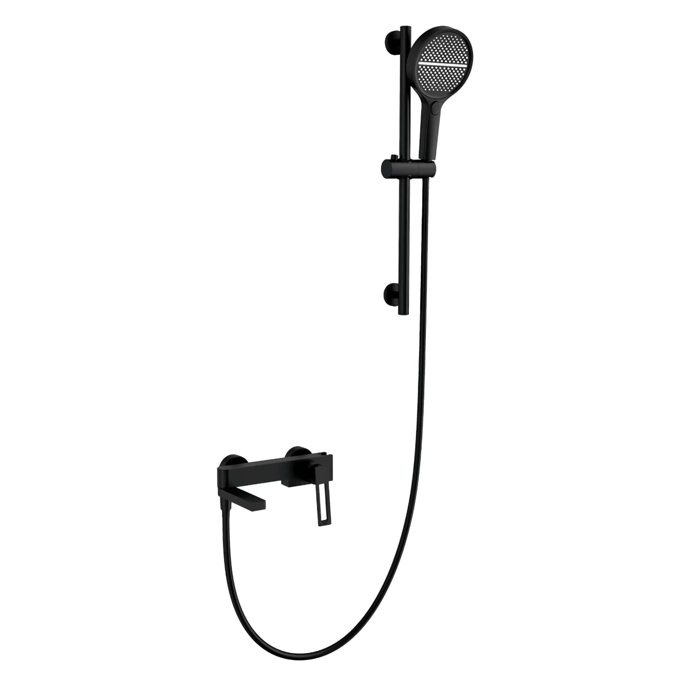 Cabeça de chuveiro Handheld redonda minimalista preta com ajuste de altura