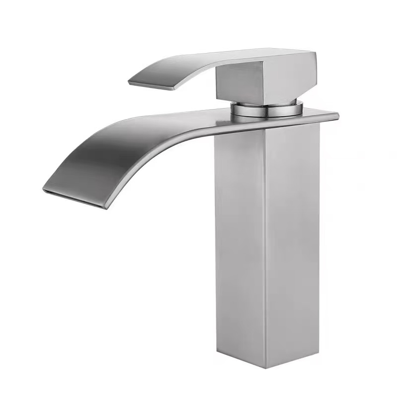 Torneira para lavatório quadrada escovada estilo cascata