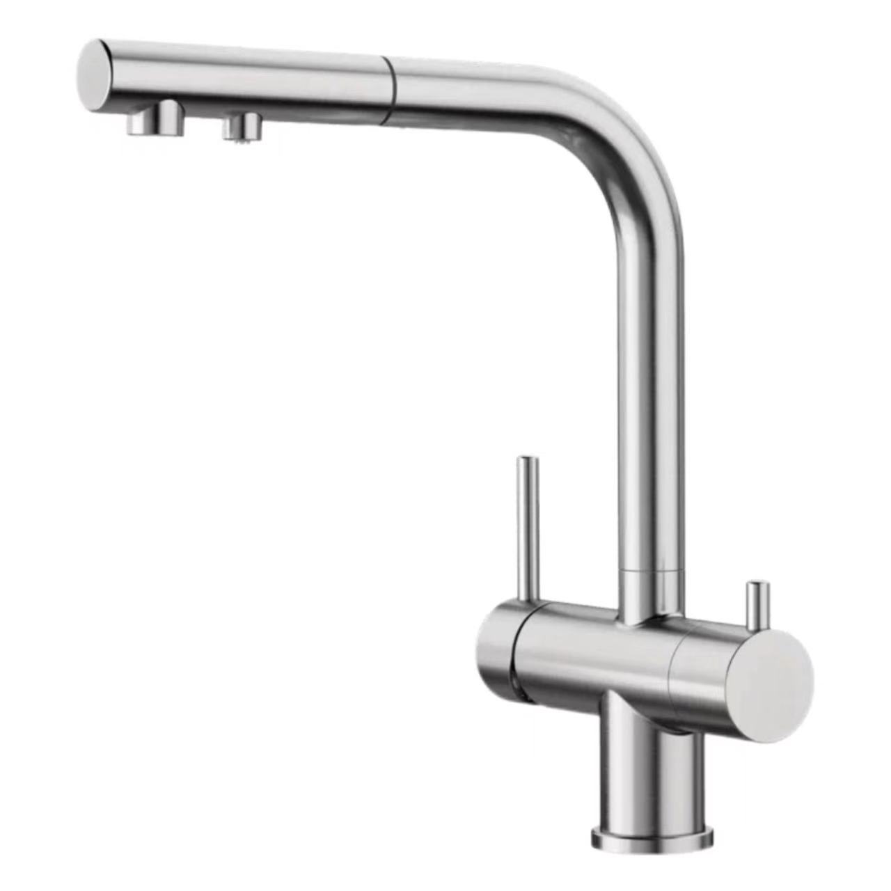 Torneira purificadora de água de cozinha extraível com alça dupla e controle duplo Torneira purificadora de água de cozinha extraível com alça dupla e controle duplo