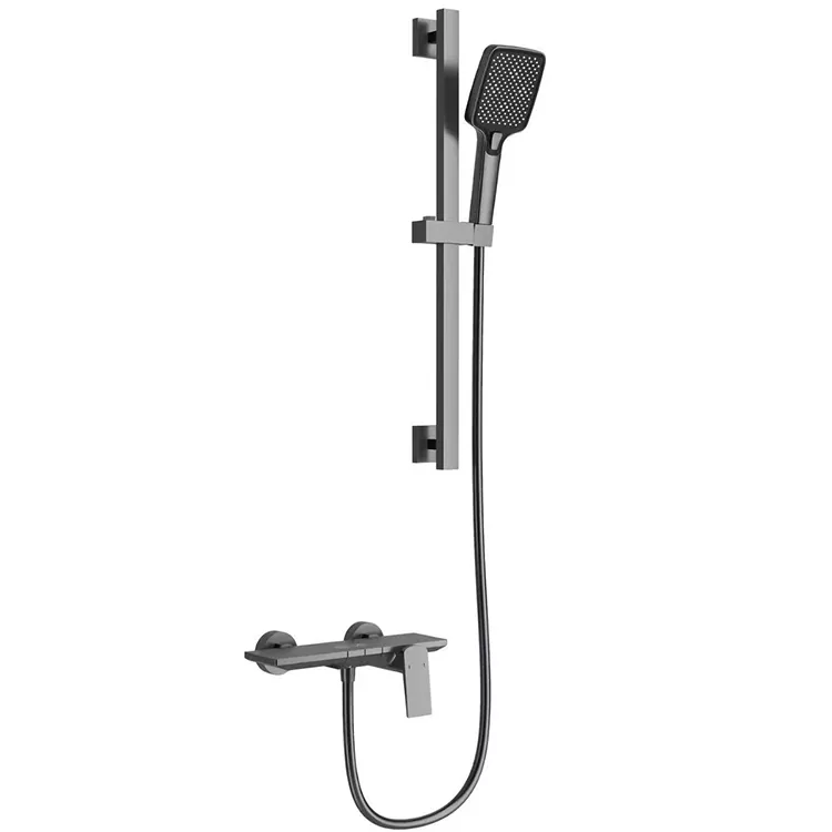 Conjunto de chuveiro quadrado cinza gunmetal com barra deslizante ajustável