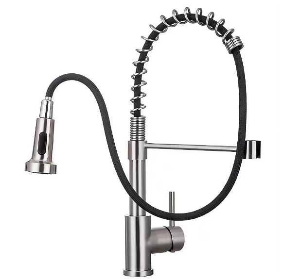 Torneira para pia de cozinha quente e fria com tubo de mola de alta curvatura Torneira para pia de cozinha quente e fria com tubo de mola de alta curvatura