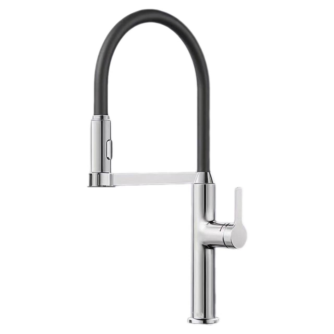 Torneira para pia de água quente e fria com tubo curvado de silicone com alça única